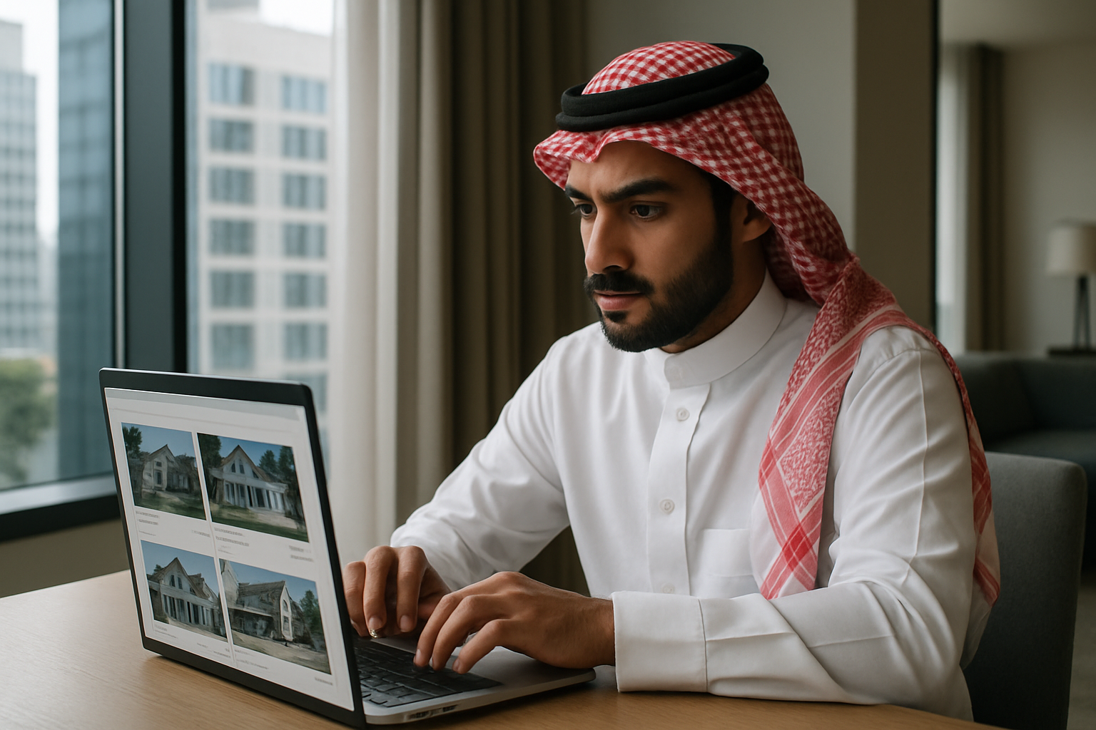 شاب سعودي يبحث عن شقة للبيع على الإنترنت